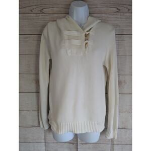 Vtg Lauren Jeans Co. White Hooded Sweater With Gold Accents Size Large